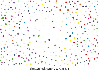 Festival seamless pattern with round confetti.Colorful circles, dots on white background, vector illustration Rectangular horizontal