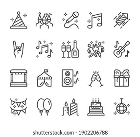 Festival Selebration Concert Party Disco Dance Flat Black Thin Line Stroke Isolaed Icon Set Collection