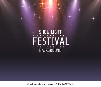 Festival show light, dance floor banner, disco text signboard. Vector illustration