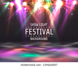 Festival Show Light, Dance Floor Banner, Disco Text Signboard. Vector Illustration