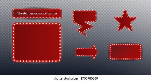 Festival or show poster, invitation concert banner Vector stock illustration. A theater stage with a red curtain. Theater performance banner, talent day festival curtain chalkboard Vector illustration