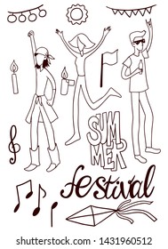 Festival summer people vector illustration contours hand drawing