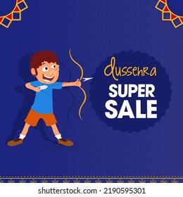 Festival Super Sale Concept con un chico lindo con flecha apuntando a la venta de Dusserha.