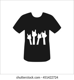 Festival t shirt with rock horns hands sign simple icon on background