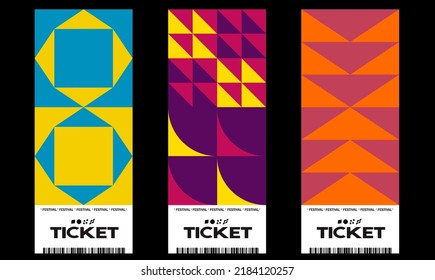 Festival tickets design layout templates collection made with vector geometric pattern graphics and abstract text.Useful for creating invitations, banners, posters, flyers, prints, labels, etc.