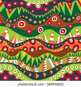 Festival tribal seamless pattern. Repeatable ethnic geometric ornament in bright colors. Abstract unique background. Vector file is EPS8.