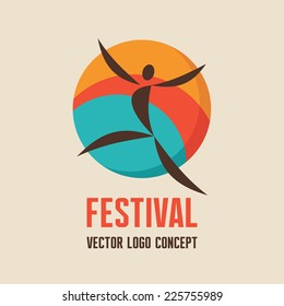 Festival - vector logo template concept illustration. Human character sign. Abstract man or woman symbol. Fitness sport icon. Positive happiness optimism. Design element. 