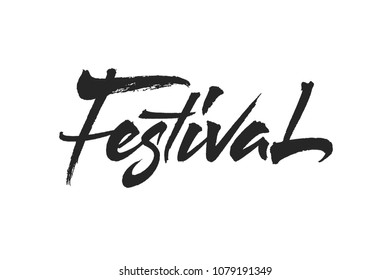 Festival vector text. Sign with paint brush texture. Freehand typography design