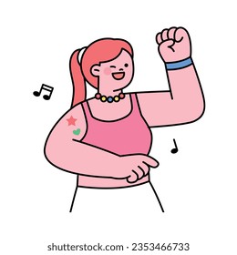 Festival. A woman in a crop top is dancing happily.