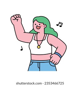 Festival. A woman wearing a crop top dances happily.