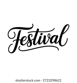 Festspielwort in elegantem schwarzen kursiven Skript auf weißem Hintergrund