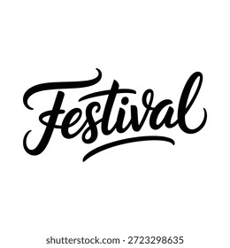 Palabra del festival en escritura cursiva negra elegante sobre fondo blanco