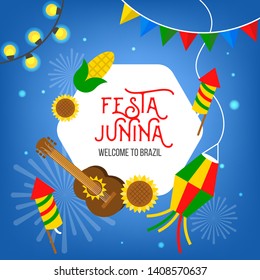 Festivals in Brazil, Festa Junina celebration poster vector illustration