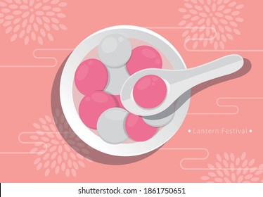 Festivals in China und Taiwan: Lantern Festival und Winter Solstice, asiatische Desserts aus Glutinreis: Tangyuan, Grafikplakatdesign, Vektorgrafik