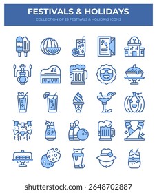 Festivals and Holidays. A Collection of 25 Fun Icons