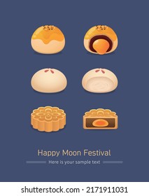 Festivals in Taiwan and China: Mid-Autumn Festival, egg yolk moon cakes, delicious pastries, desserts, different flavors, whole and half