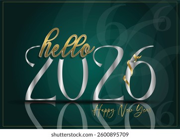 A festive 2026 New Year card designed on a green background.