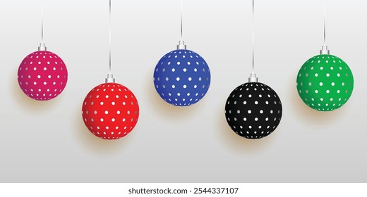 Festive 3D illustration of colorful Christmas balls on a white background, creating a cheerful and bright holiday atmosphere, ideal for seasonal designs and decorative visuals