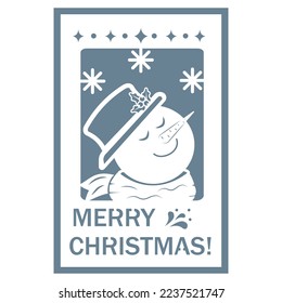 Festive 3D postcard in the style of papercut, with a Christmas snowman, vector illustration