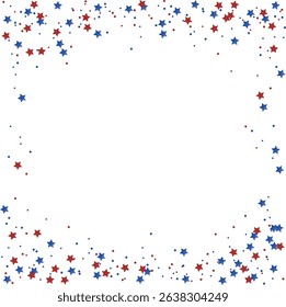 Festive 4th of July design featuring red and blue stars and confetti border, isolated. This patriotic overlay frame is perfect for Independence Day, Memorial Day, Labor Day, or Flag Day.