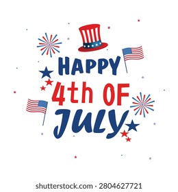 Festive 4th of July greeting design with American flag, fireworks, and patriotic colors — perfect for Independence Day celebration, holiday art, and USA‑themed graphics.
