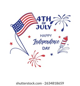 Festive 4th of July sign with red and blue stars. Perfect for Independence Day posters, banners, flyers, and greeting cards. Celebrate American pride with this patriotic vector.