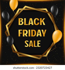 Festive abstract advertising dark vector illustration background black Friday sale with flying balloons