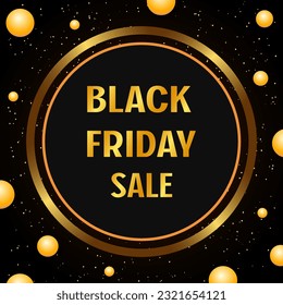 Festive abstract advertising dark vector illustration background black Friday sale with golden balls