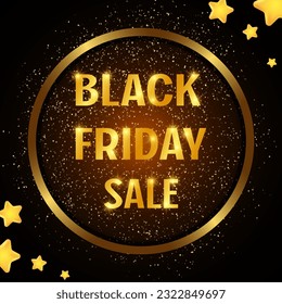 Festive abstract advertising dark vector illustration background black Friday sale with stars