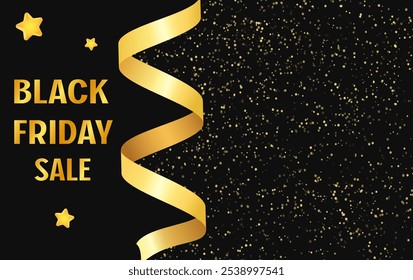 Festive abstract advertising dark vector illustration background black Friday sale with stars and dust