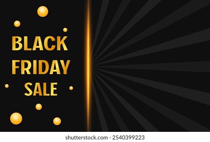 Festive abstract advertising dark vector illustration background black Friday sale with yellow balls and beams