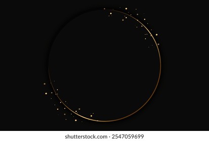 Festive abstract advertising dark vector illustration background with golden dust and round banner