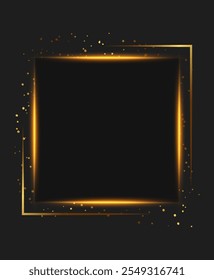 Festive abstract advertising dark vector illustration background with golden dust and square banner