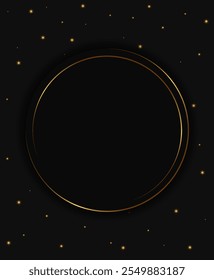 Festive abstract advertising dark vector illustration background with golden stars and round banner