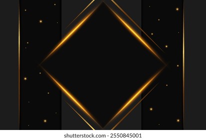 Festive abstract advertising dark vector illustration background with golden stars and square banner
