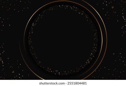 Festive abstract advertising dark vector illustration background with golden dust and round banner