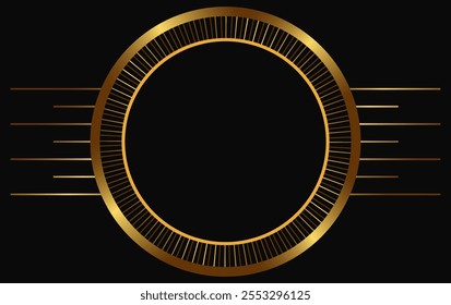 Festive abstract advertising dark vector illustration background with golden lines and round sparkle banner