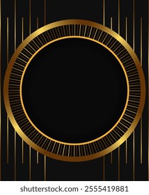 Festive abstract advertising dark vector illustration background with golden lines and round sparkle banner