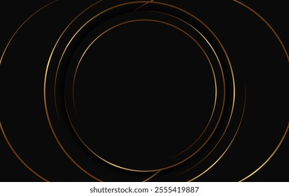 Festive abstract advertising dark vector illustration background with golden circles and round banner