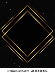 Festive abstract advertising dark vector illustration background with golden dust and square banner