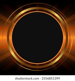 Festive abstract advertising dark vector illustration background with golden round banner and rays