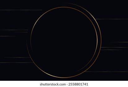 Festive abstract advertising dark vector illustration background with golden lines and round banner