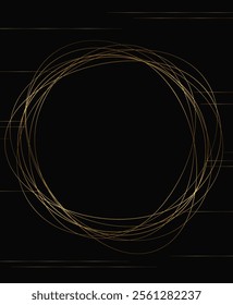 Festive abstract advertising dark vector illustration background with golden lines and swirl round banner