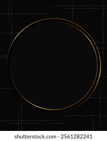 Festive abstract advertising dark vector illustration background with golden lines and round banner
