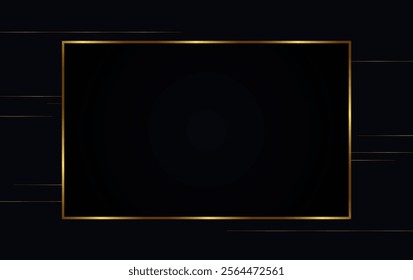 Festive abstract advertising dark vector illustration background with golden lines and square banner