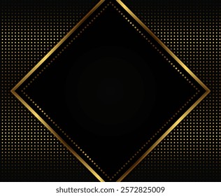 Festive abstract advertising dark vector illustration background with golden dots pattern and square sparkle banner