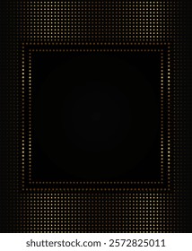 Festive abstract advertising dark vector illustration background with golden dots pattern and square sparkle banner