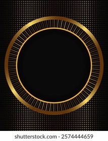 Festive abstract advertising dark vector illustration background with golden dots pattern and round sparkle banner