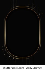 Festive abstract advertising dark vector illustration background with golden lines, dust and oval banner