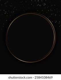 Festive abstract advertising dark vector illustration background with golden dust pattern and round sparkle banner